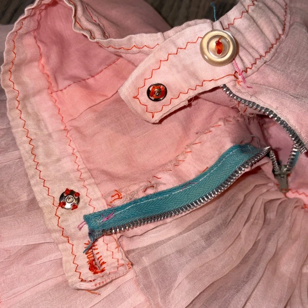 Vintage Pink Tiered Ruffle Crinoline Skirt Kids Metal Zipper Sheer Petticoat